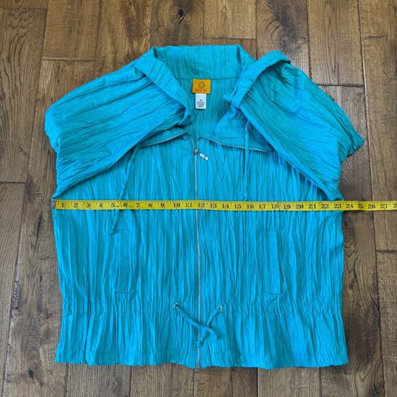 Ruby Rd. Womens Shiny Teal Rayon Blend Roll Tab Sleeve Zip-Up Jacket Sz 18 - Picture 4 of 5